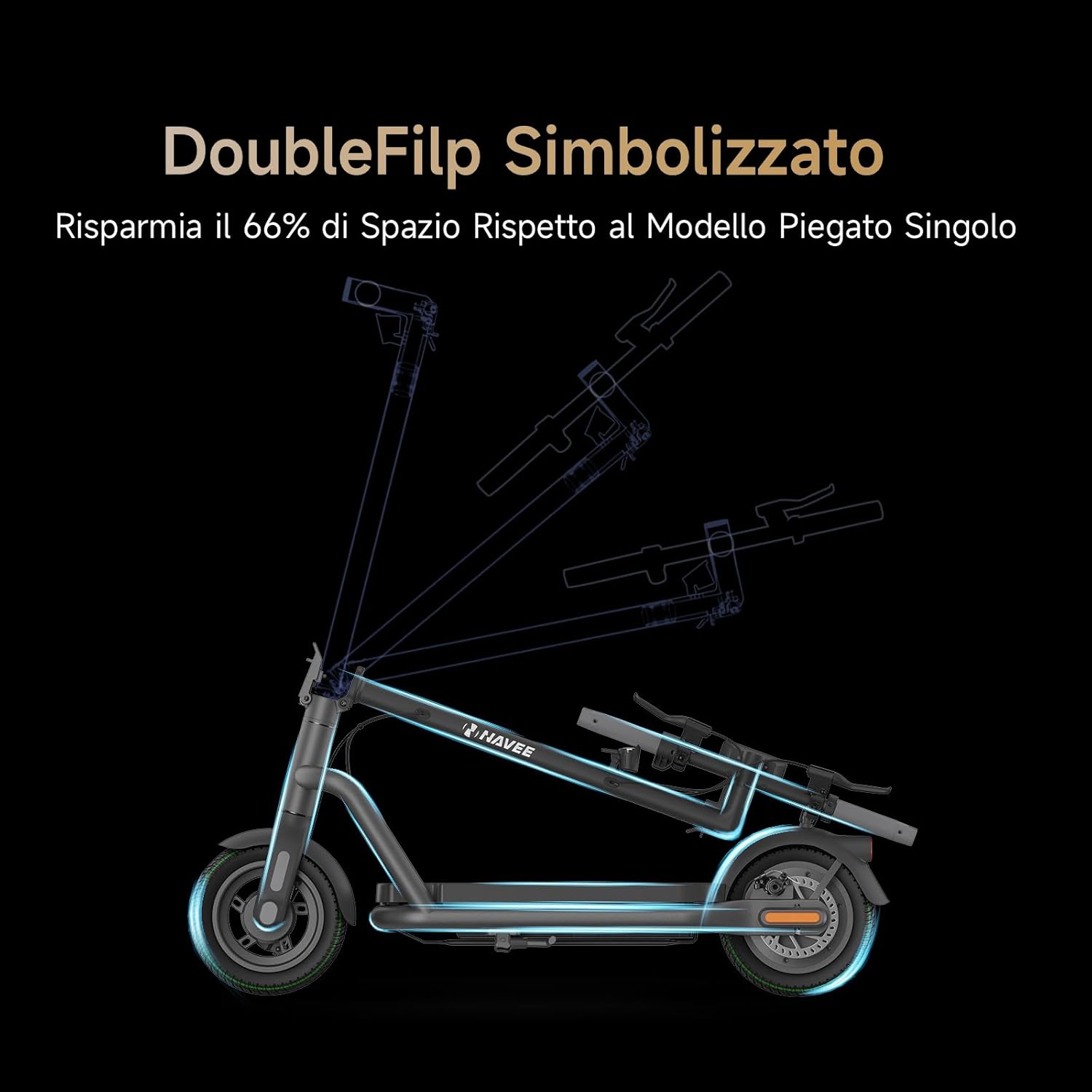 Patinete Eléctrico Adultos NAVEE N65i, Autonomía 65km, Máxima 25 km/h, Motor 1000W, Absorción Cuádruple Choques,24% Inclinación, Neumáticos Tubeless de 10,5”, IPX5, Flexible