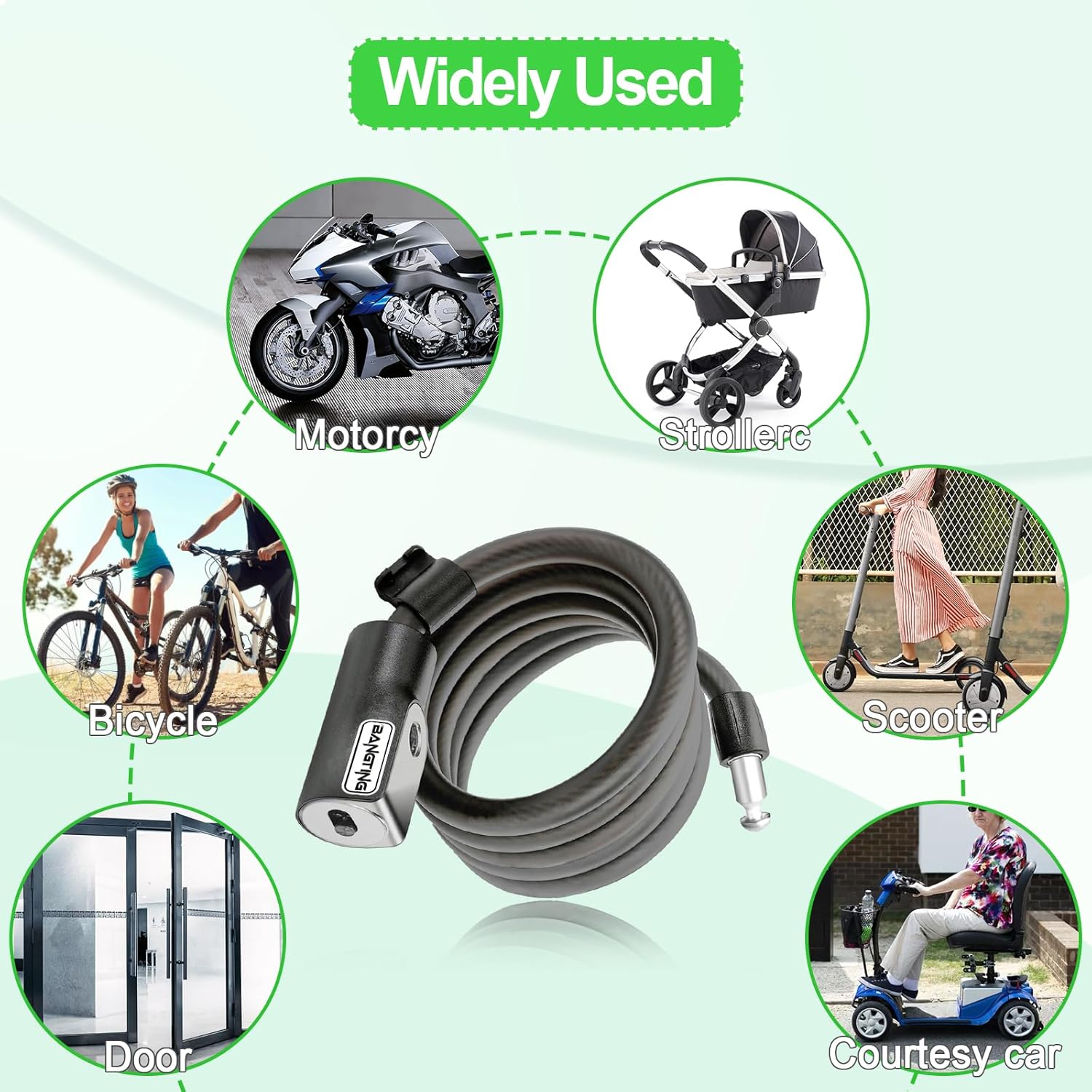 Candado antirrobo de cable 120 cm / 12 mm para bicicleta y patinete eléctrico