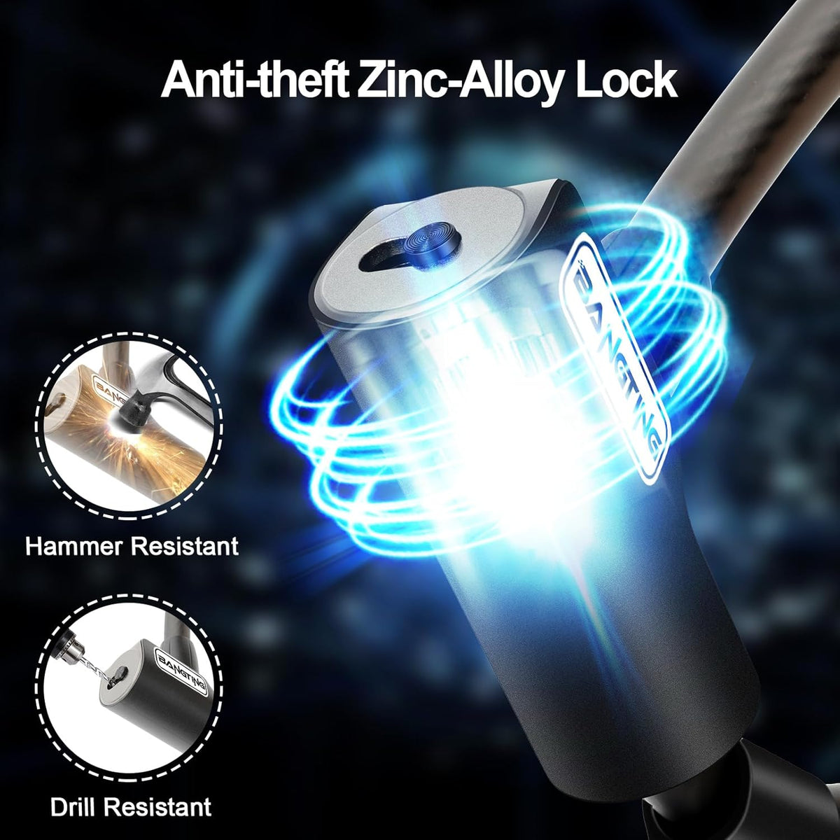 Candado antirrobo de cable 120 cm / 12 mm para bicicleta y patinete eléctrico