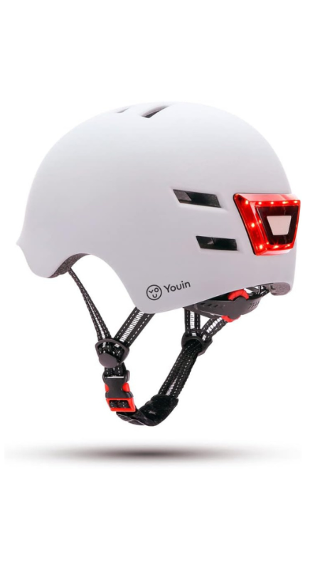 Casco Homologado con LED Frontal y Trasero – Color Blanco – Talla M (52-58cm)- Protección y Visibilidad para Patinetes y Bicicletas – Ventilación Ajustable – Diseño Ligero y Ergonómico