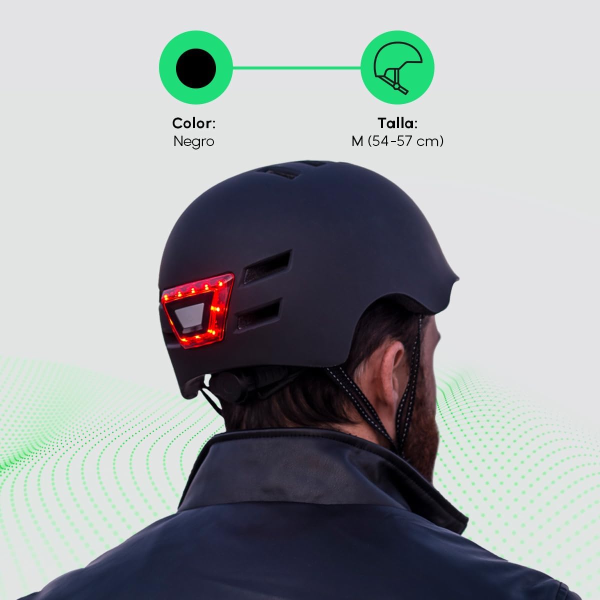 Casco Homologado con LED Frontal y Trasera – Color Negro – Talla M (52-58cm) – Protección y Visibilidad para Patinetes y Bicicletas – Diseño Ligero y Ergonómico