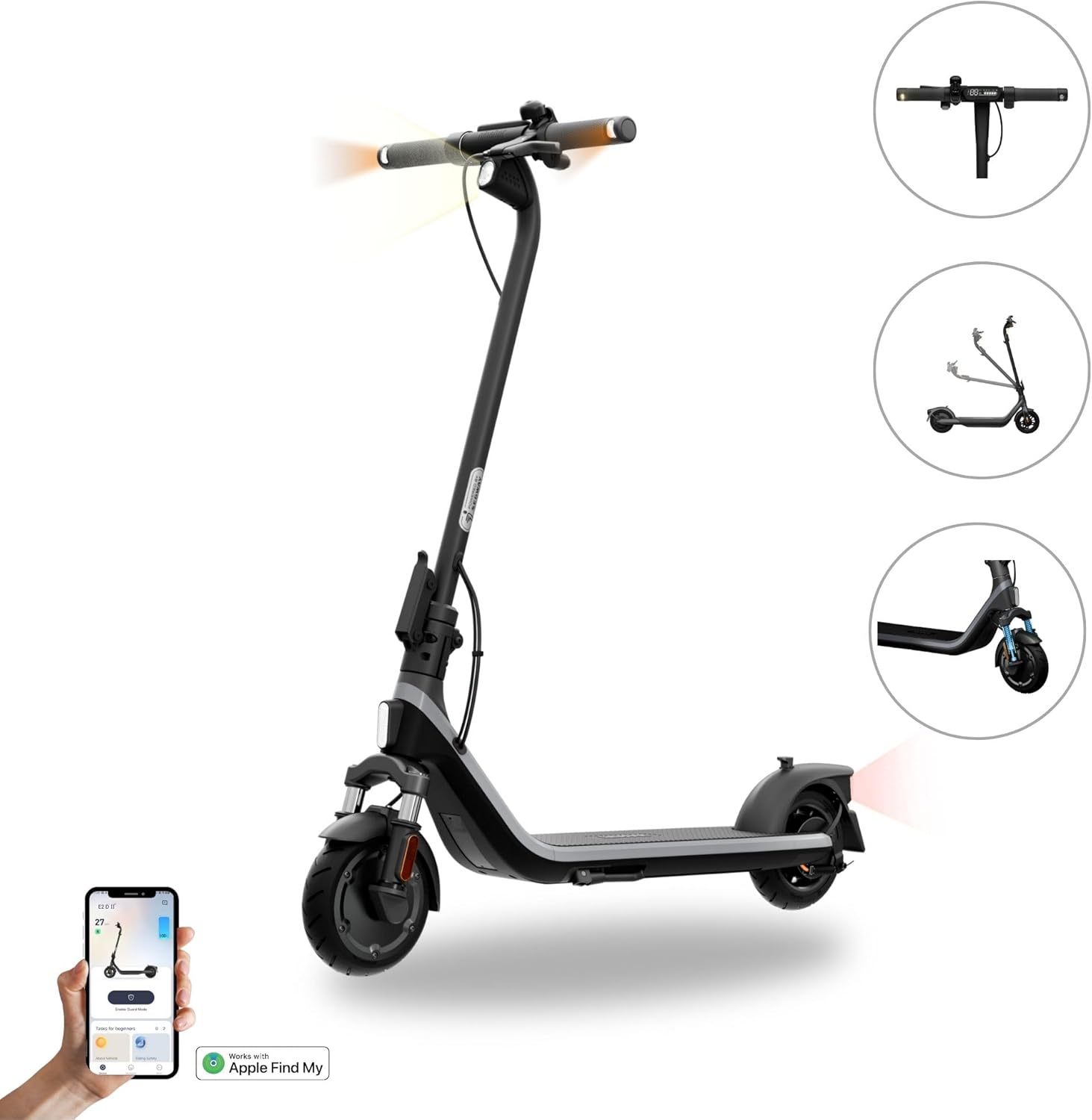 Ninebot E2 D II – E Roller con Permiso de circulación, Scooter e con suspensión e Intermitente, 20 km/h, 450 W de Potencia, Alcance de 25 km, Capacidad de Carga de 90 kg, Patinete eléctrico