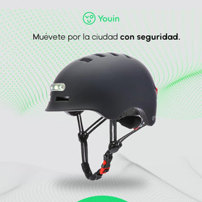 Casco Homologado con LED Frontal y Trasera – Color Negro – Talla M (52-58cm) – Protección y Visibilidad para Patinetes y Bicicletas – Diseño Ligero y Ergonómico