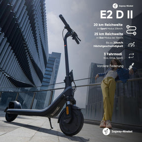 Ninebot E2 D II – E Roller con Permiso de circulación, Scooter e con suspensión e Intermitente, 20 km/h, 450 W de Potencia, Alcance de 25 km, Capacidad de Carga de 90 kg, Patinete eléctrico