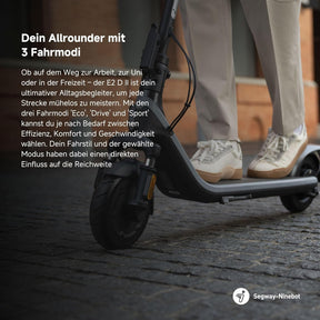 Ninebot E2 D II – E Roller con Permiso de circulación, Scooter e con suspensión e Intermitente, 20 km/h, 450 W de Potencia, Alcance de 25 km, Capacidad de Carga de 90 kg, Patinete eléctrico