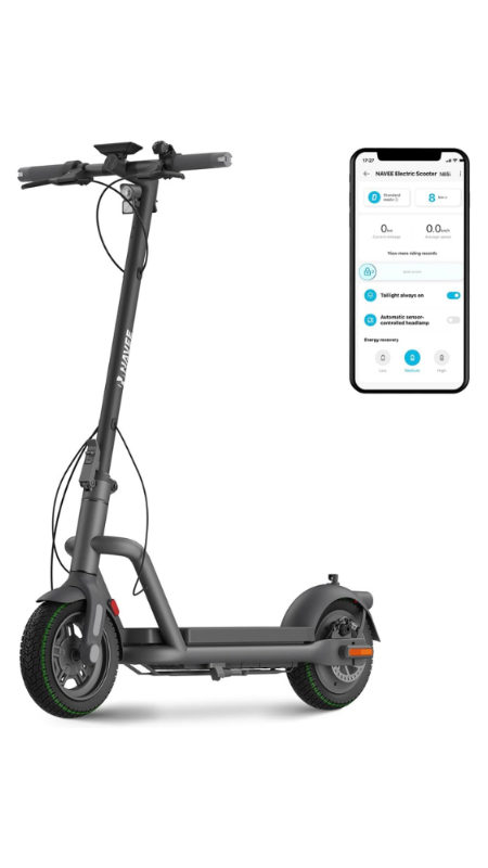 Patinete Eléctrico Adultos NAVEE N65i, Autonomía 65km, Máxima 25 km/h, Motor 1000W, Absorción Cuádruple Choques,24% Inclinación, Neumáticos Tubeless de 10,5”, IPX5, Flexible