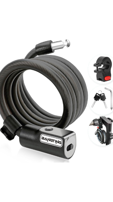 Candado antirrobo de cable 120 cm / 12 mm para bicicleta y patinete eléctrico